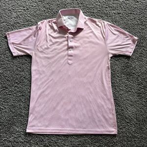 Collars Co Shirt Mens Medium White Pink Polo Dress Collar Performance Golf Check